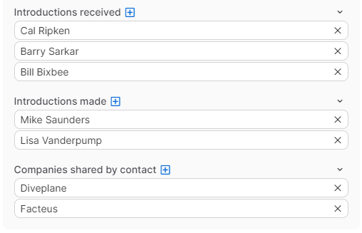 Screenshot of Contact relationships data